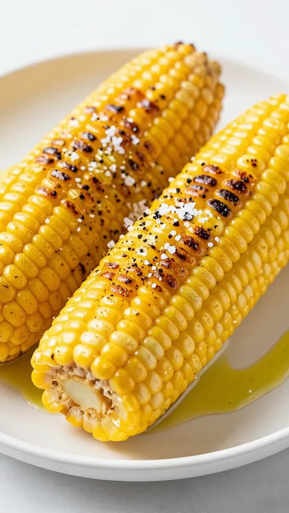 grilled corn tossed with olive oil and pinch salt, macro