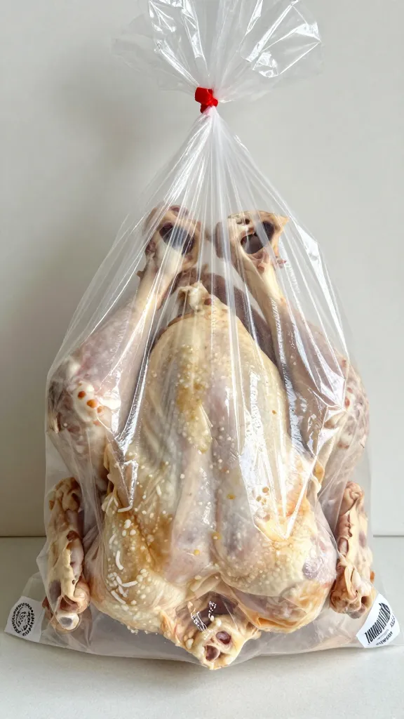 Rotisserie chicken bones bagged for freezer stock on counter
