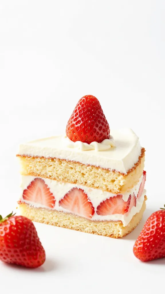 No-bake icebox cake slices with strawberries, clean white backdrop