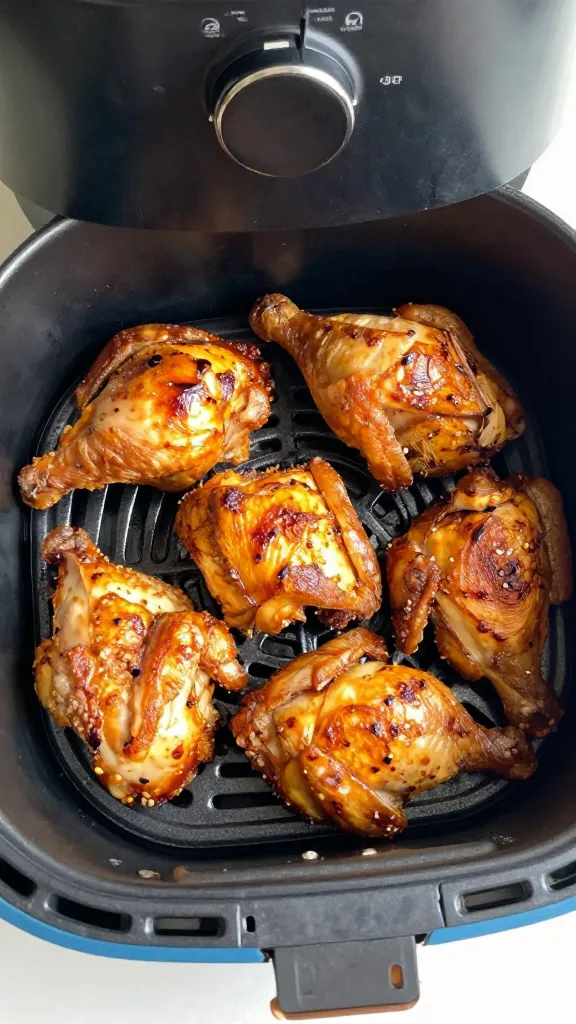 crispy rotisserie chicken pieces in air fryer basket