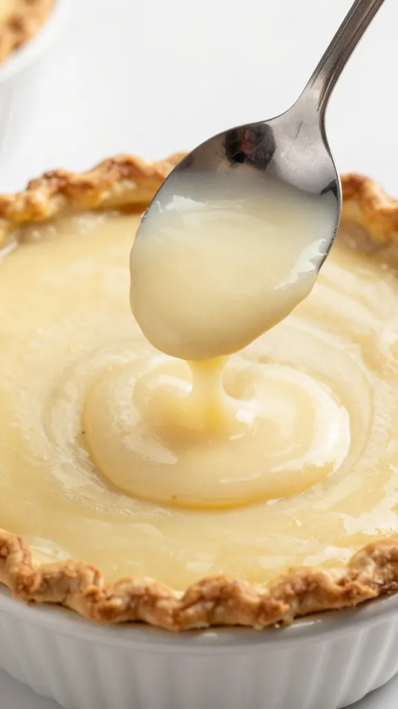 spoon lifting silky gravy from chicken pot pie