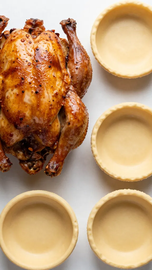 leftover rotisserie chicken prepped beside pie crust rounds