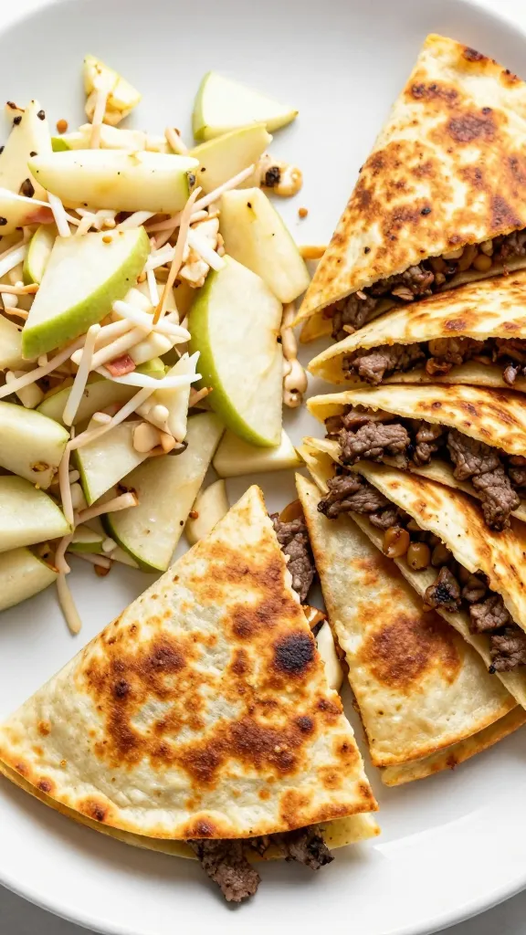 Cozy Leftover Bbq Beef Turned Into 4 Easy Fall Dinners crisp apple slaw beside warm BBQ beef quesadilla wedges