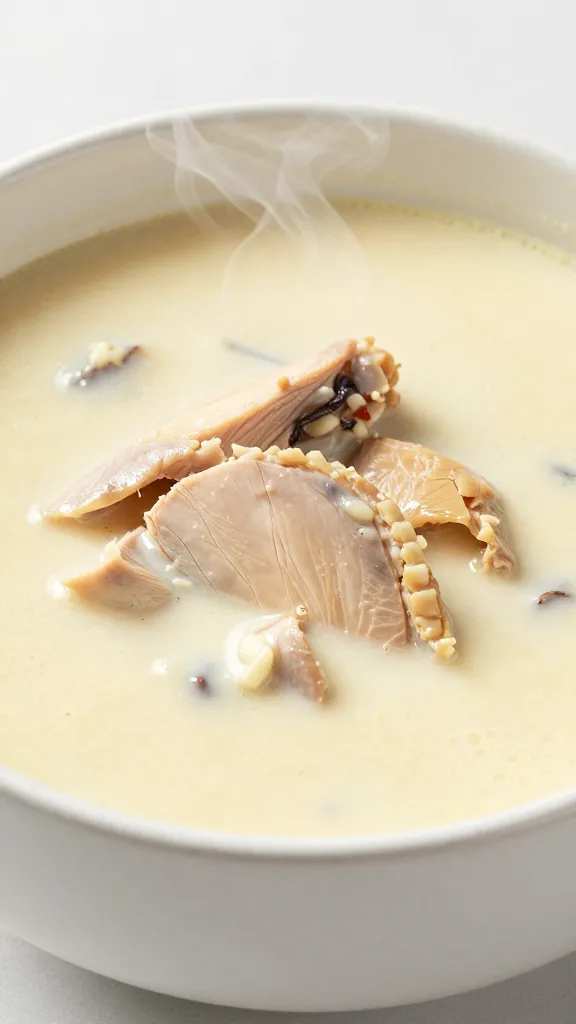 Leftover Smoked Chicken Turned Into 4 Cozy Fall Dinners Tonight creamy smoked chicken soup in white bowl, steam rising