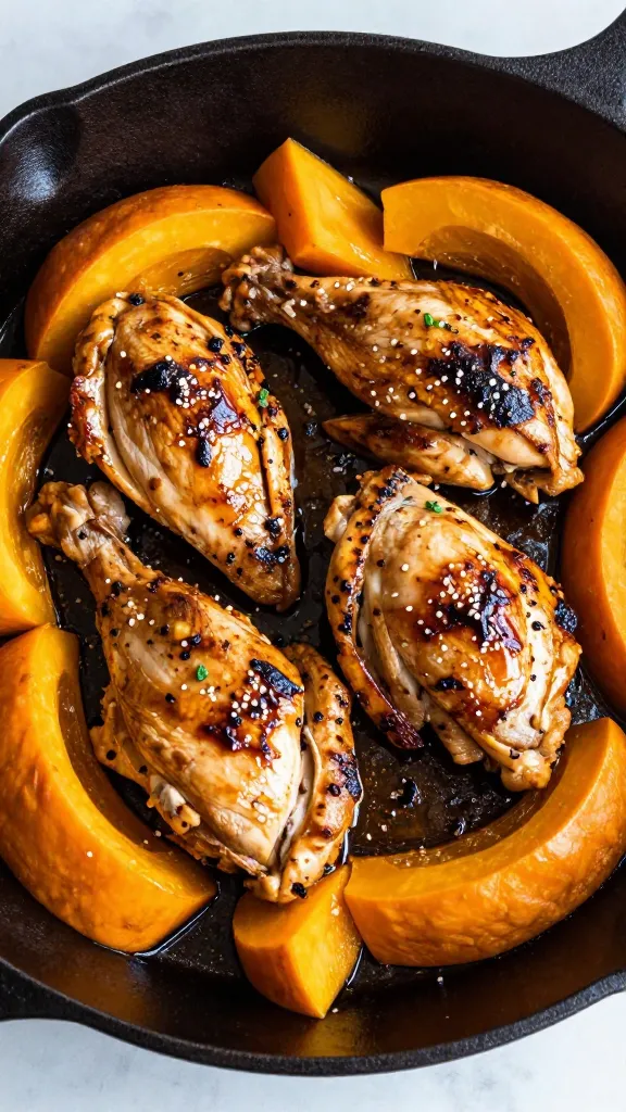 smoky chicken and butternut squash skillet in cast-iron pan
