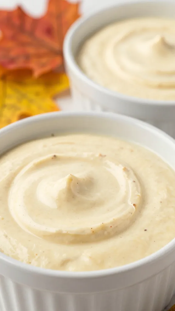 Creamy leftover turkey dip in ramekins, autumn garnish, close-up