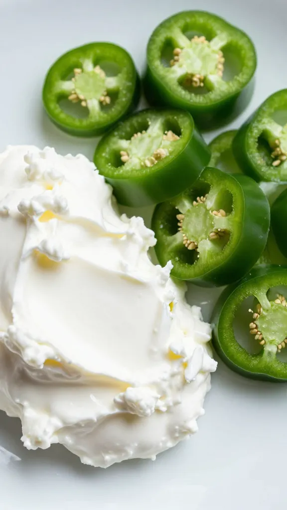chopped fresh jalapeños beside cream cheese and yogurt