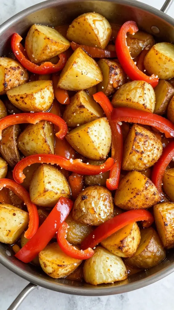 crispy steak sheet pan hash with potatoes and peppers