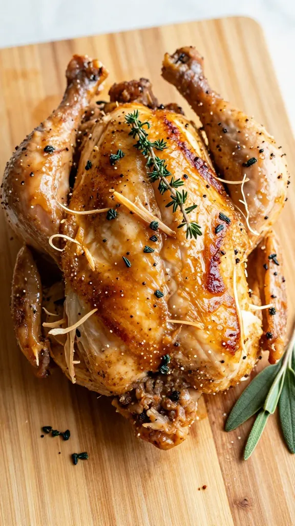 shredded rotisserie chicken with sage and thyme on board