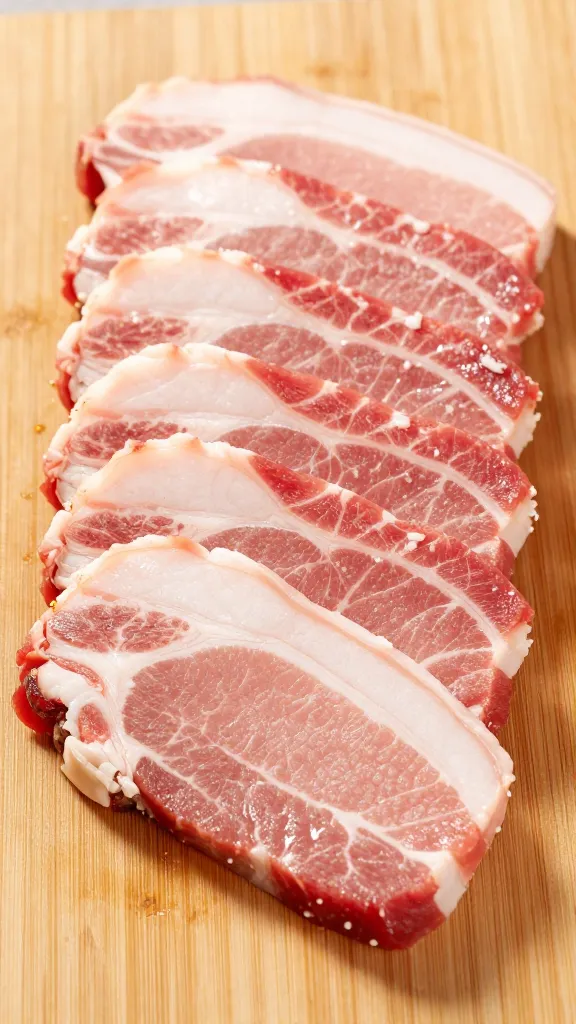 sliced leftover pork chops on cutting board, against-the-grain