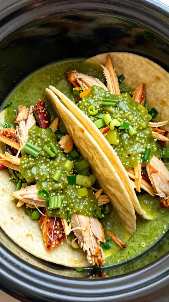 slow cooker salsa verde shredded chicken tacos, summer light
