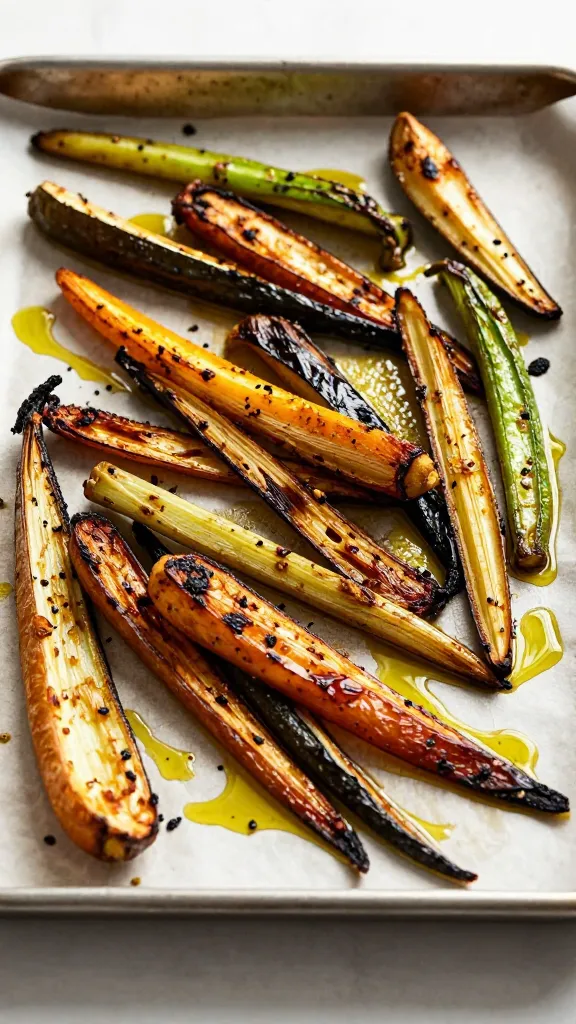 Make a Cozy Fall Side Dish with Leftover Vegetables Tonight roasted leftover vegetables on sheet pan, olive oil drizzle
