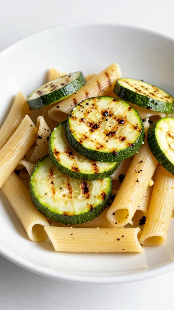 4 Easy Summer Dinners with Leftover Grilled Zucchini You’Ll Crave grilled zucchini caprese pasta in white bowl, natural light