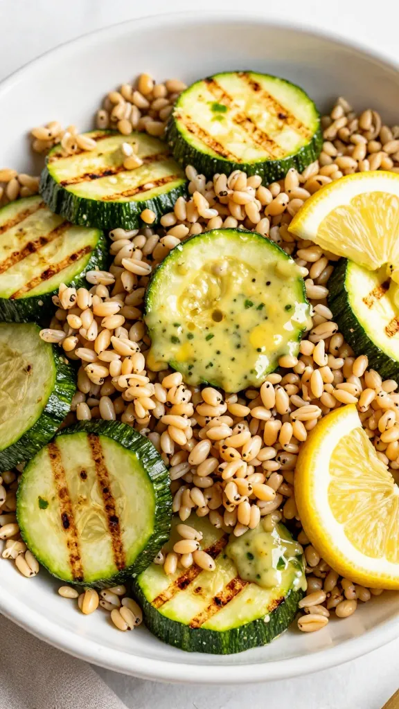 4 Easy Summer Dinners with Leftover Grilled Zucchini You’Ll Crave chilled farro salad with grilled zucchini and lemon vinaigrette