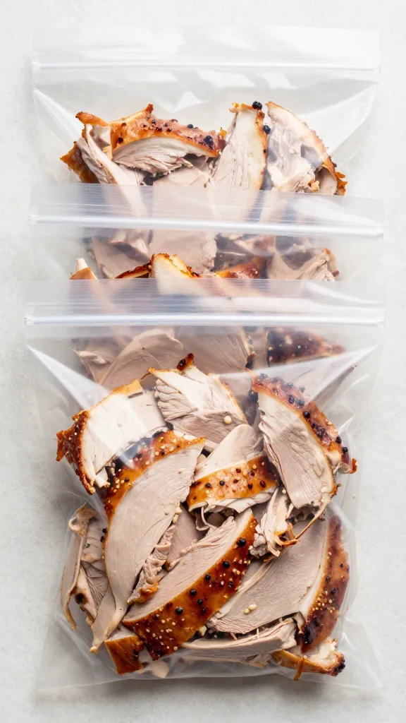 chopped smoked turkey leftovers in labeled freezer bags
