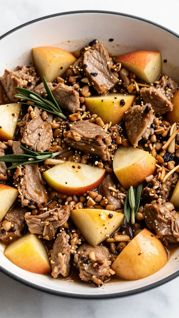 cubed leftover pork skillet with apples and sage