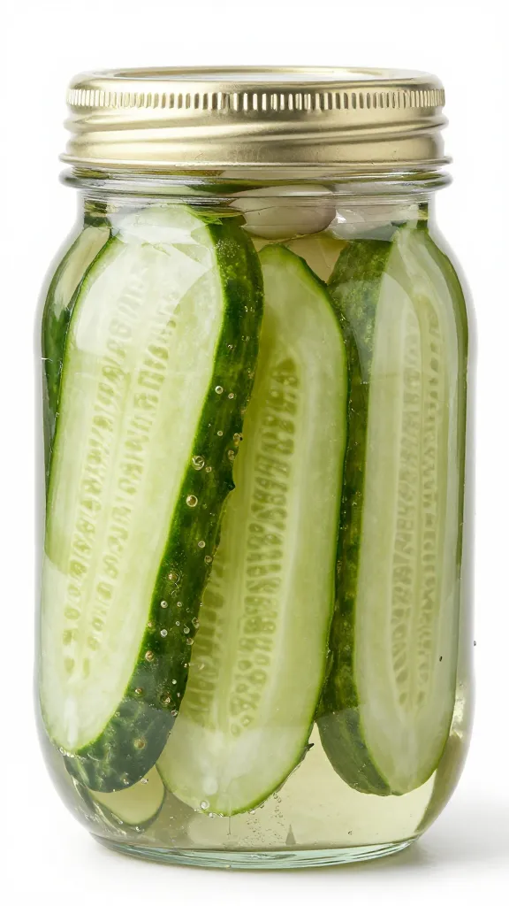 sliced cucumbers in brine with garlic in mason jar