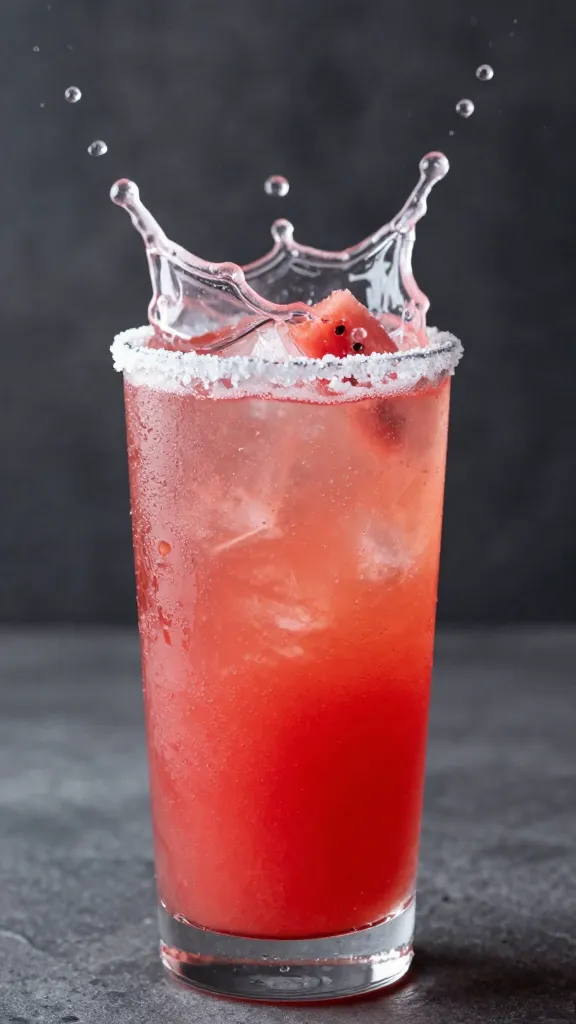 Watermelon mocktail with ginger beer splash, salted rim