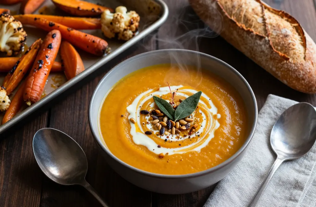 Cozy Fall Soup Made with Leftover Roasted Vegetables Tonight