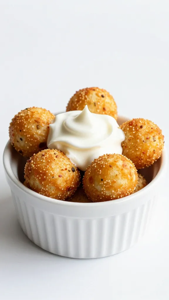 Single-serving ramekin chili tots with sour cream