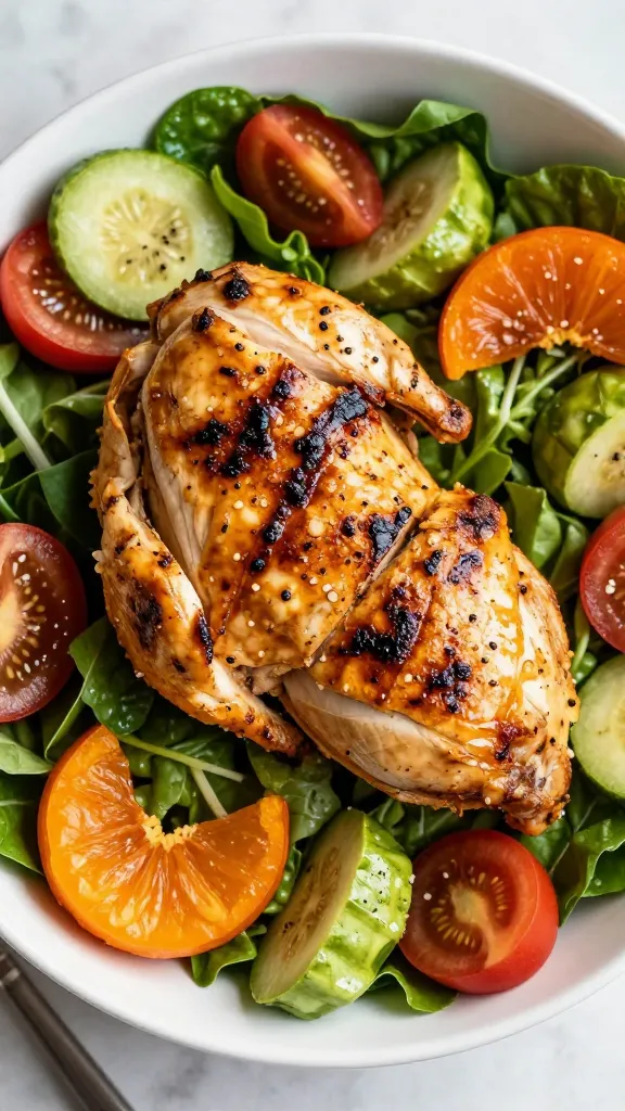 leftover grilled chicken atop fall harvest salad bowl