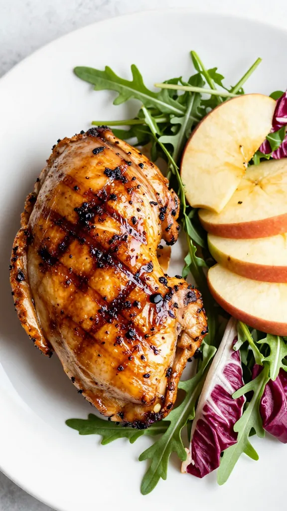smoky grilled chicken with apple slices, arugula, radicchio