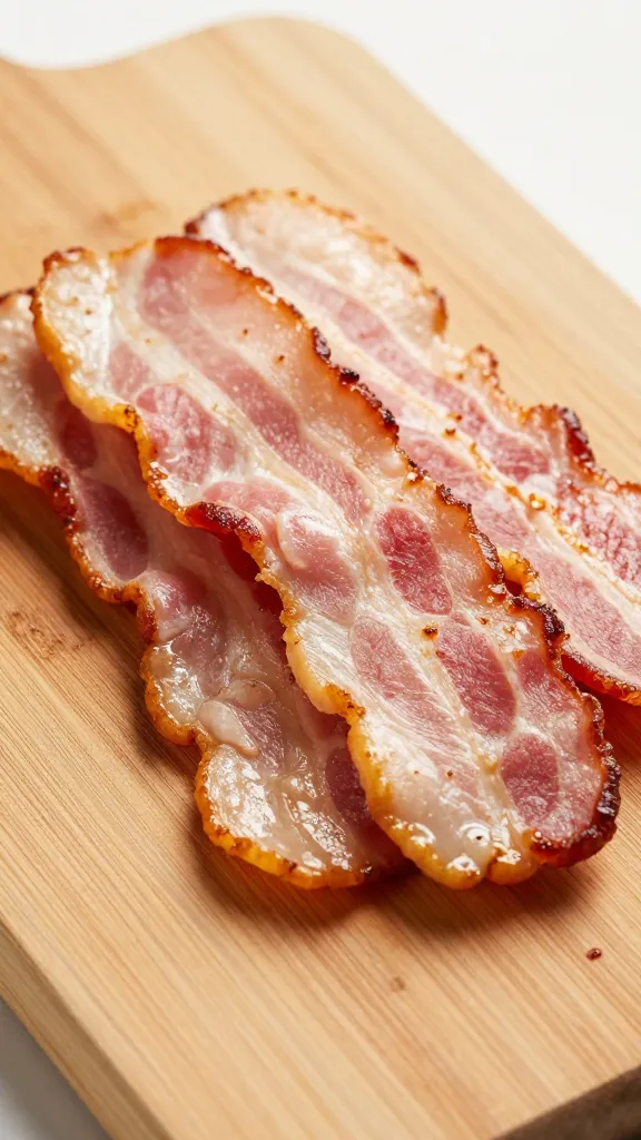 crispy chopped leftover bacon on wooden cutting board