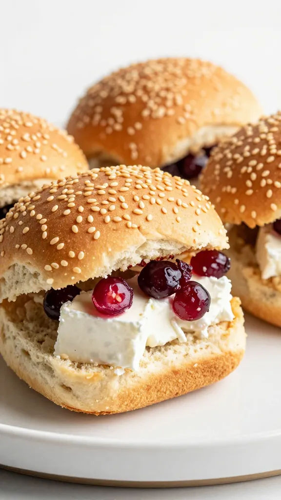 Turkey sliders with brie and cranberry, sesame buns