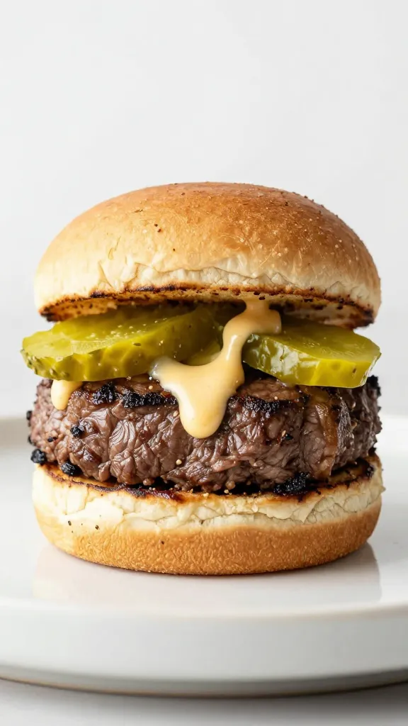 two-bite ribeye slider with pickle and zesty sauce drip