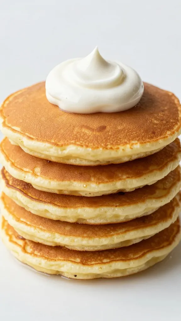Golden potato pancake stack with sour cream dollop