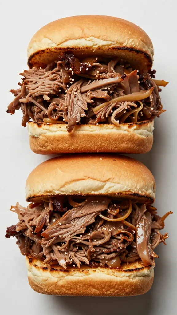 Pulled pork sliders on toasted brioche buns, overhead