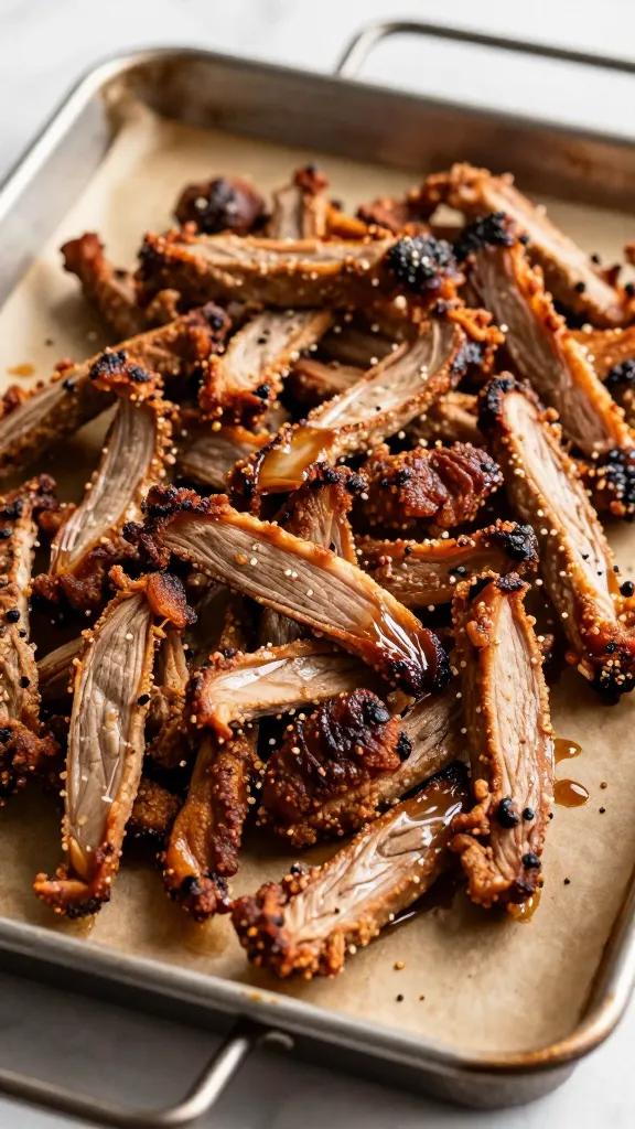 Crispy pulled pork on sheet pan, broiler finish