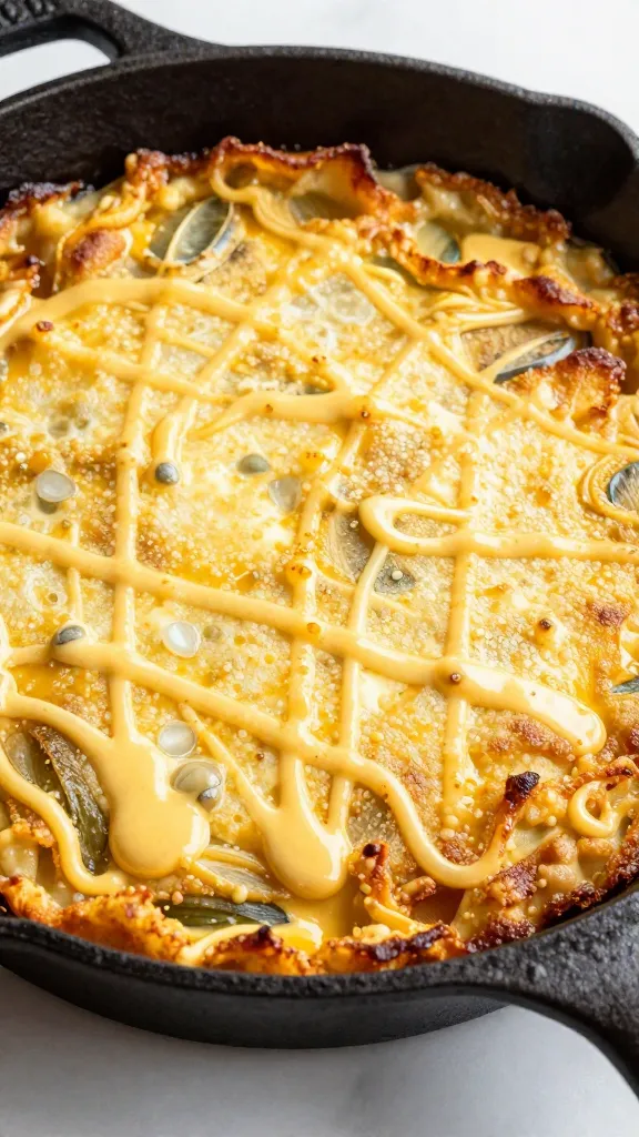 Golden breakfast casserole with crispy edges, in cast-iron