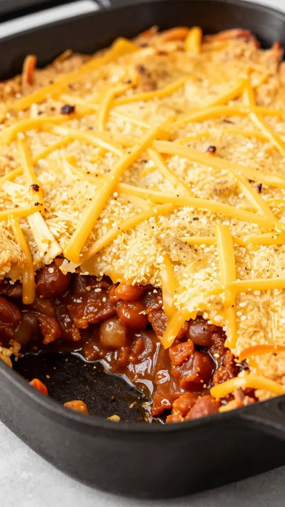 cast-iron chili bake with golden cheddar crust