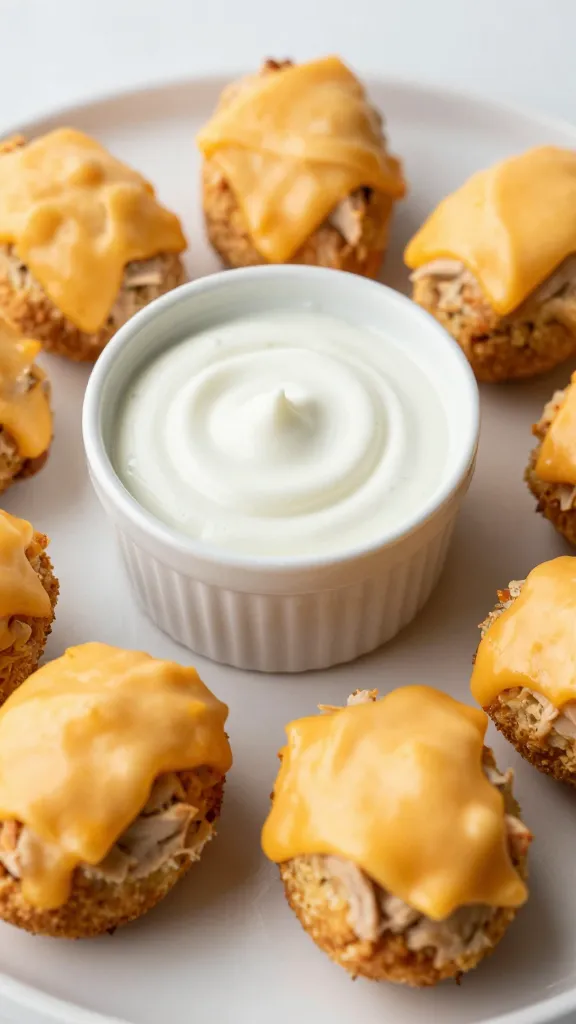 Melty cheese turkey bites with dipping sauce ramekin