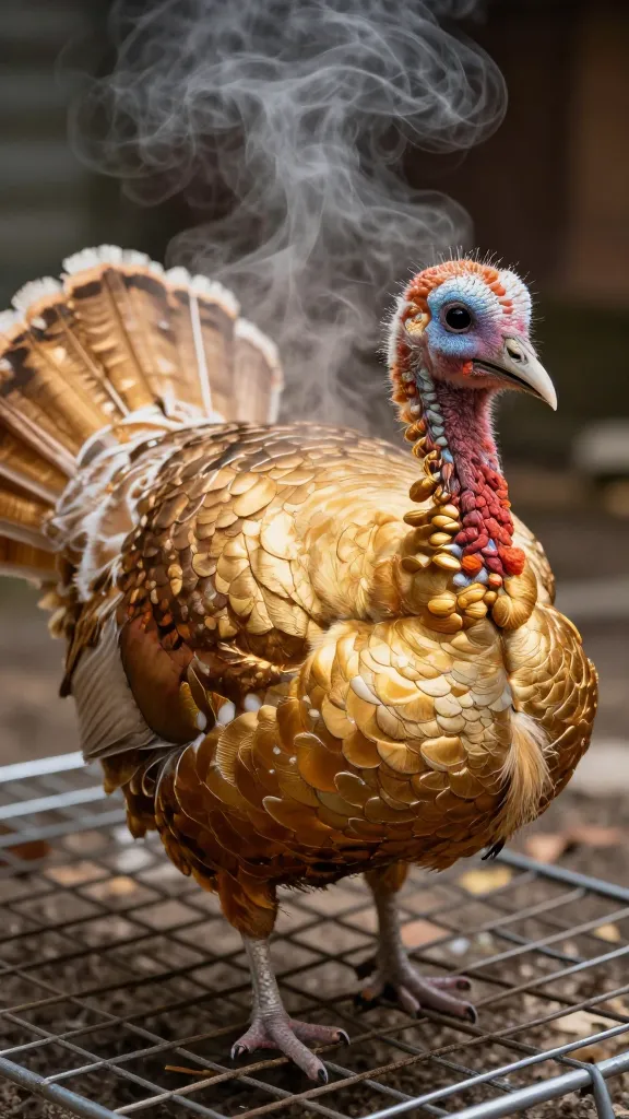 Golden turkey bites on wire rack, steam rising