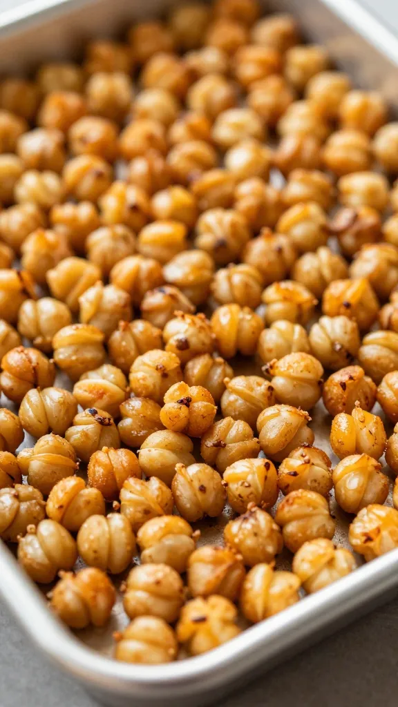 Roasted chickpeas on sheet pan, golden and crispy