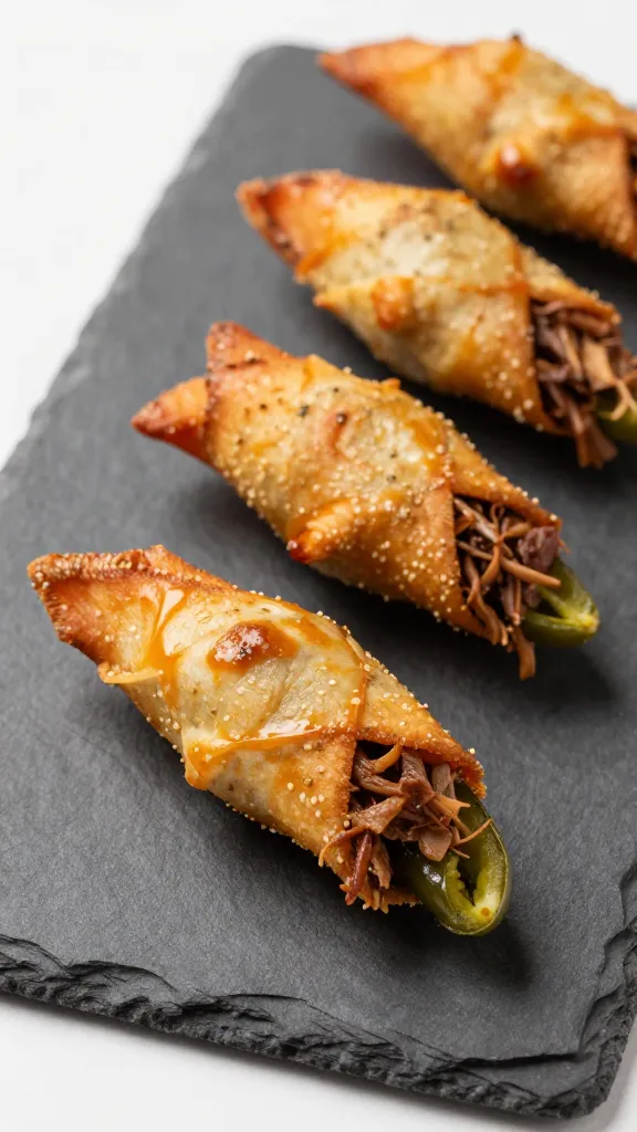 Pulled pork jalapeño poppers on slate board