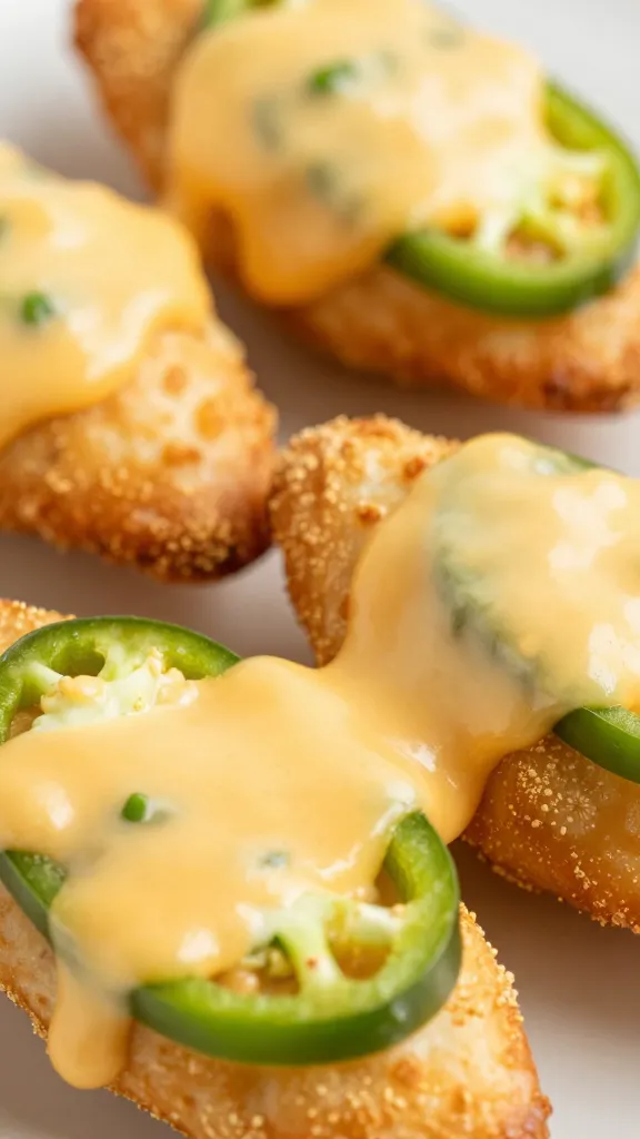 Close-up melted cheese in jalapeño poppers