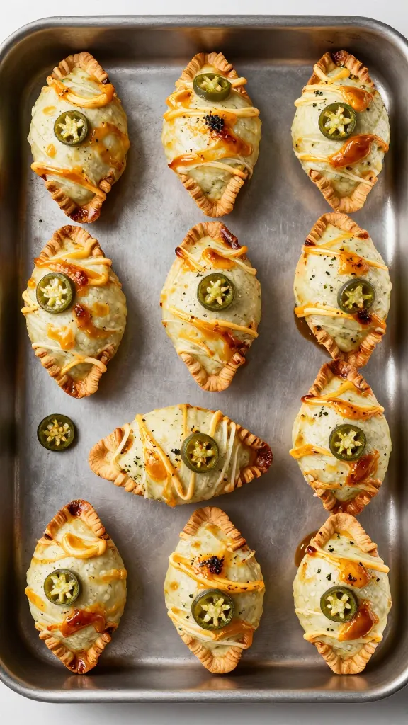 Overhead tray of baked jalapeño poppers