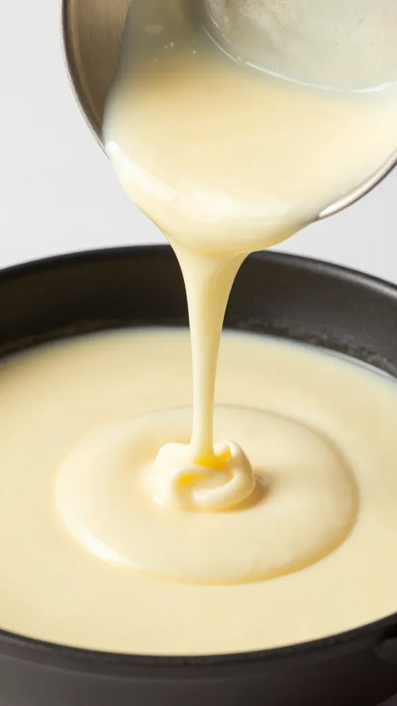 creamy no-roux sauce poured into skillet casserole