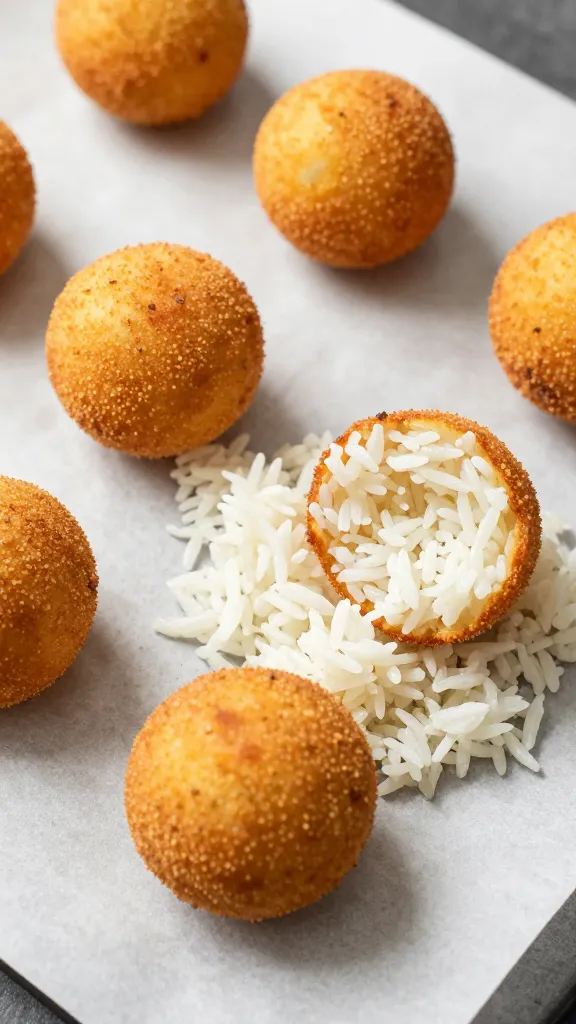 cold rice transformed into crispy arancini on parchment