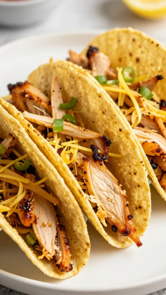 Shredded rotisserie chicken tacos on warm corn tortillas