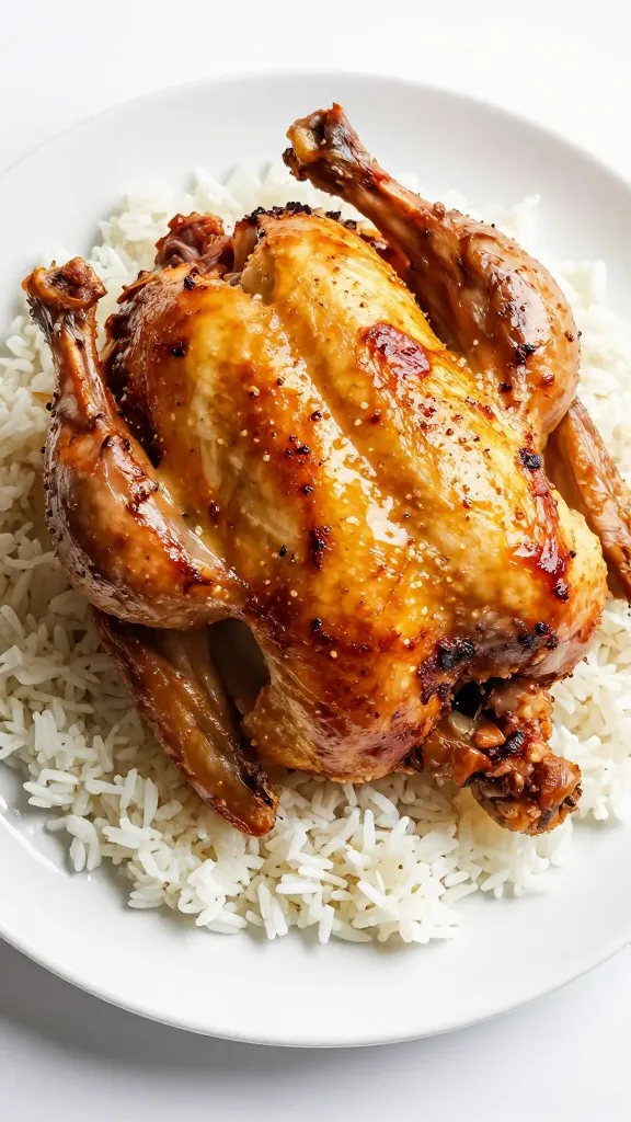 Walmart rotisserie chicken with microwave rice on white plate