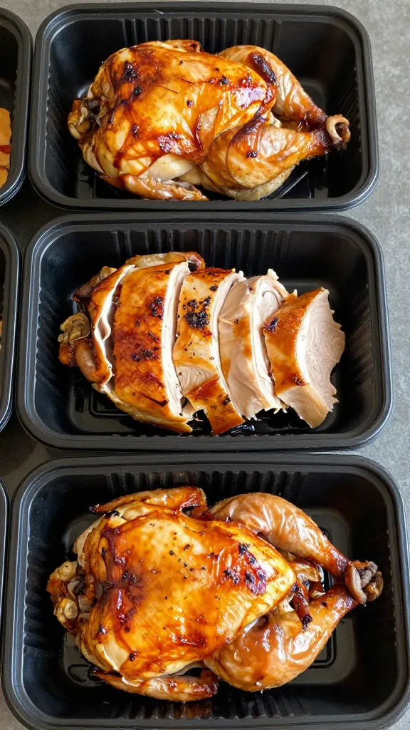 leftover roast chicken sliced into meal-prep containers