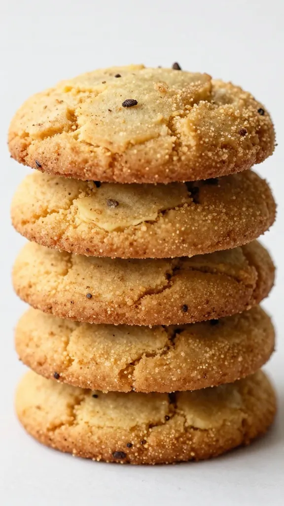 ginger cardamom cookies stacked, brown sugar dusting