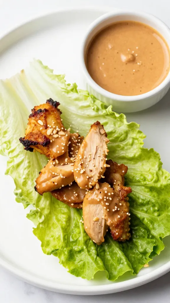 Thai-style chicken lettuce wraps with peanut sauce