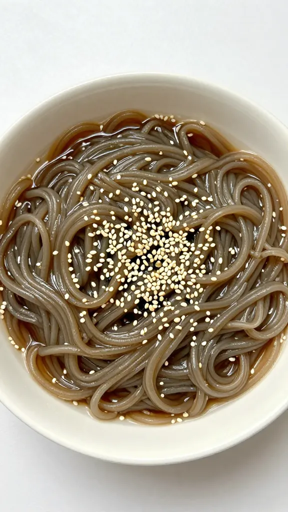 cold sesame noodle bowl from last night, overhead shot