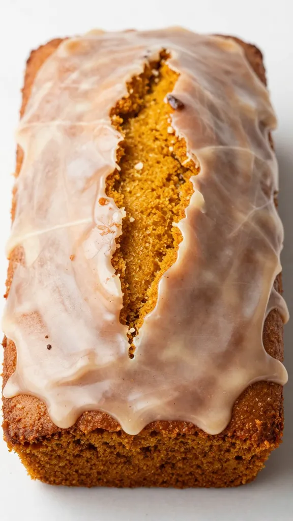 pumpkin bread loaf with maple glaze, close-up