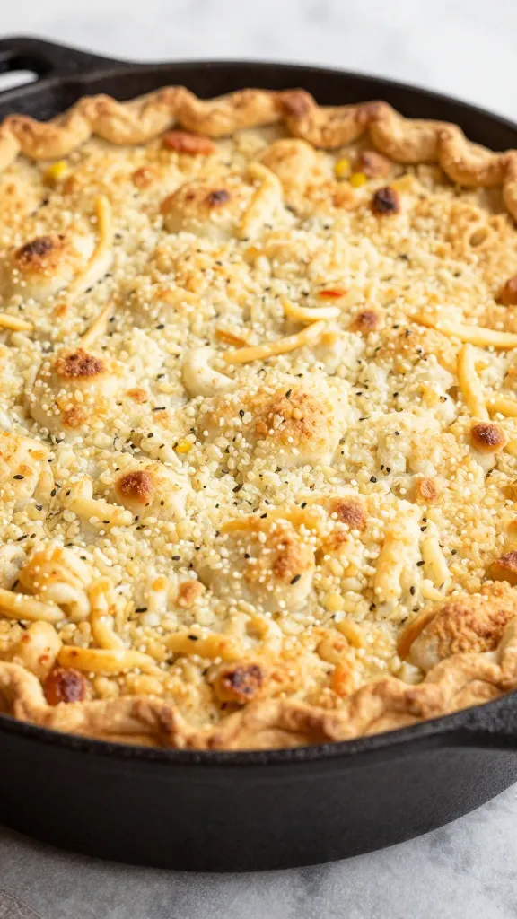 Rotisserie chicken pot pie with biscuit topping, cast-iron